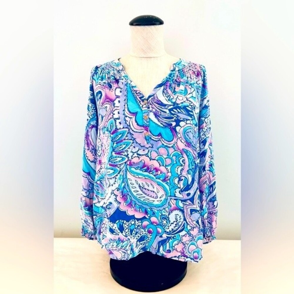 Lilly Pulitzer Silk Elsa Top in Mermaids Call size Small